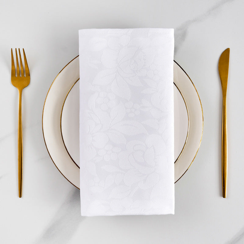 White Cotton Napkins, Folded Fower Napkins for Hotels, Western Restaurants and Coffee Shops, Thickened White Tablecloths and luxury Placemats HLCLN2808